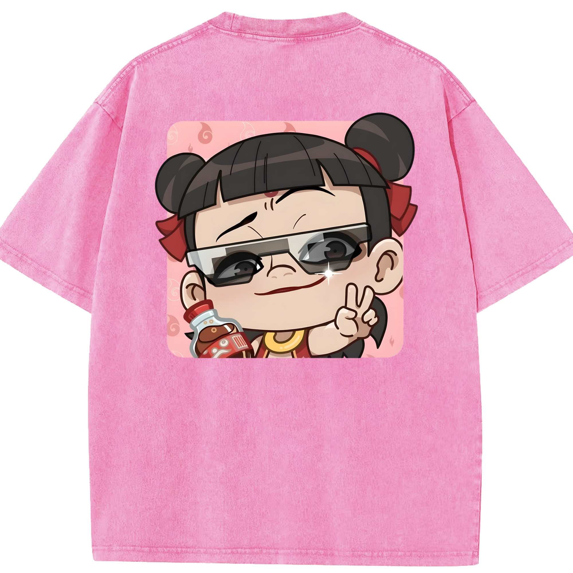（画像用） Ne Zha 2 ナタ 魔童の大暴れ 綿100% ヴィンテージ風 半袖Tシャツ（背面プリント）